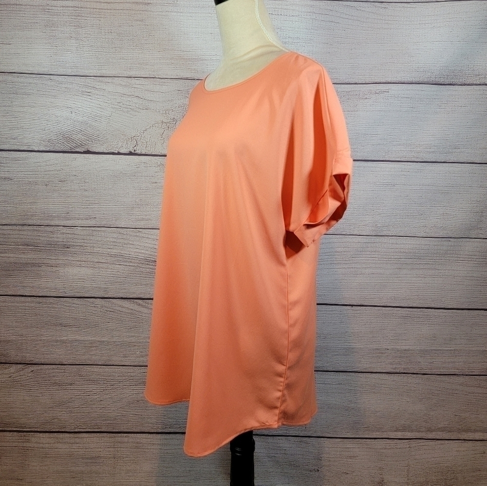 ZENANA Outfitters Short Sleeve Cuff Top Peach Orange Size Large - Picture 5 of 6